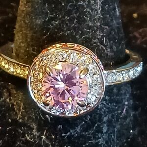 Elegant Pink and Silvertone Women's Ring Size 9 3/4